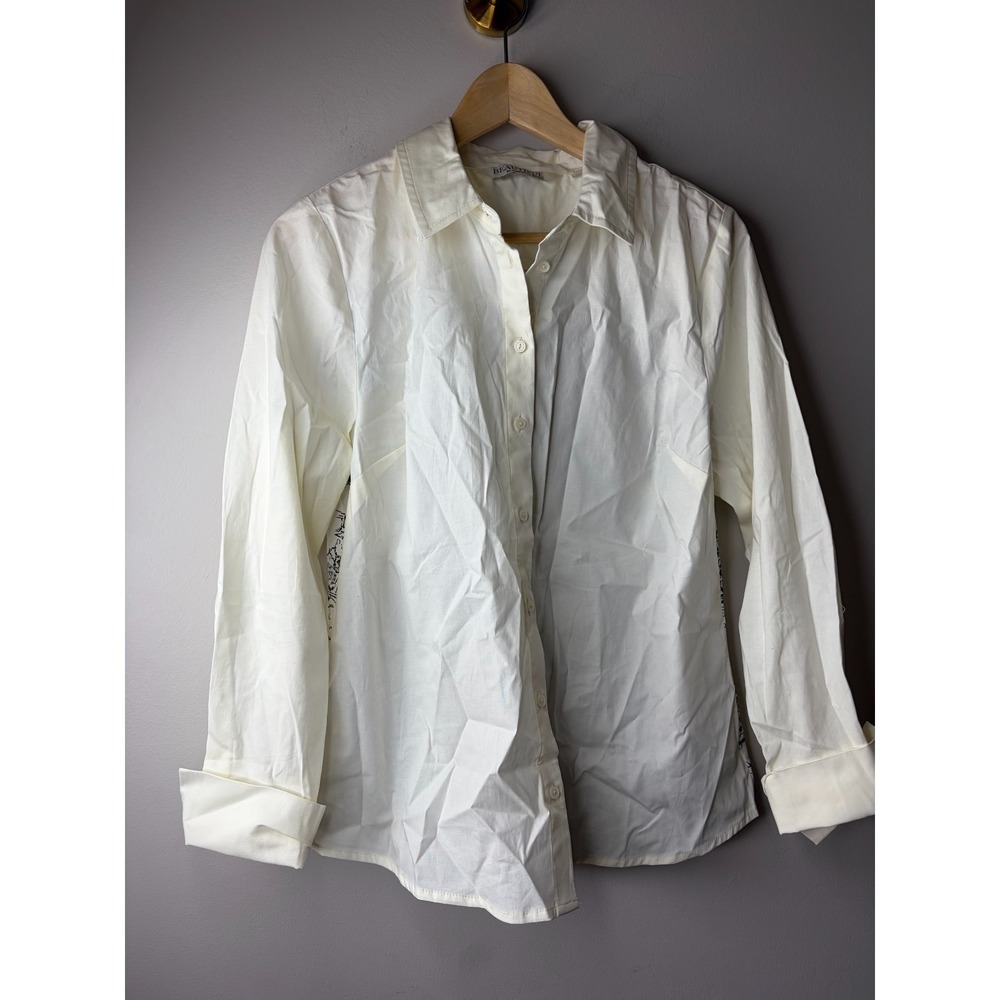 BEAUTIFUL by Lawrence Zarian Button Front Shirt with Printed Back Ivory M {#157R - Picture 2 of 4